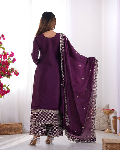 NEW BEAUTIFUL PURE CHINON SILK FABRIC STRAIGHT FIT KURTA WITH DUPPTA SET,TROUSERS,READY TO WEAR*