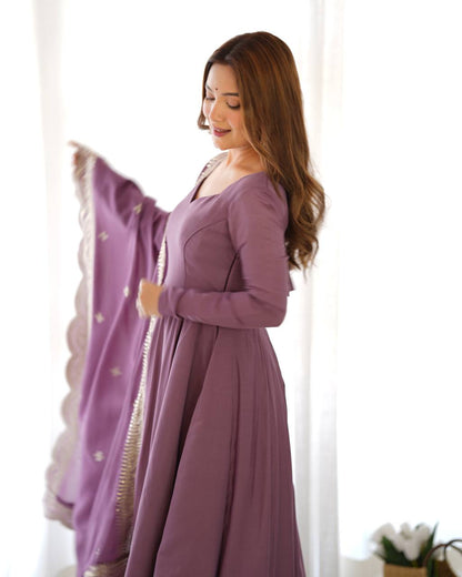Pure Romansilk Chanderi Fully Flair Anarkali Set with Dupatta & Pant – Ready to Wear
