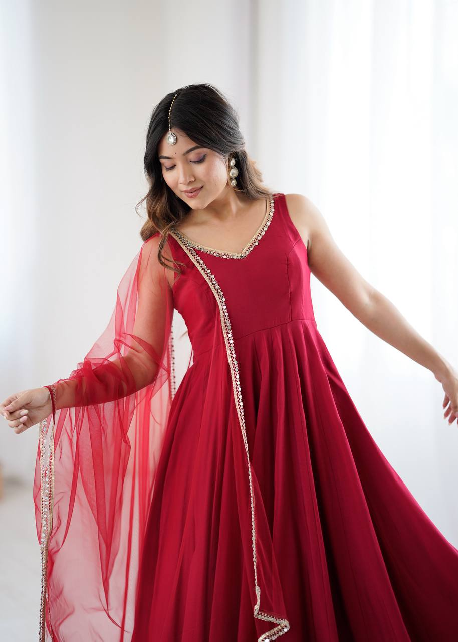 ✨ PREMIUM PURE ROMANSILK CHANDERI ANARKALI SET ✨