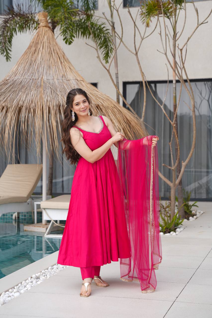 ✨ PREMIUM PURE ROMANSILK CHANDERI ANARKALI SET ✨