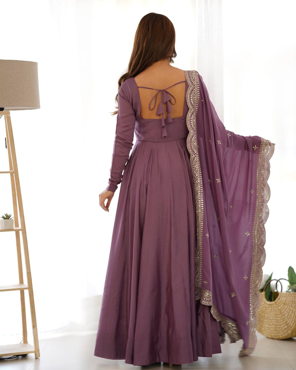 Pure Romansilk Chanderi Fully Flair Anarkali Set with Dupatta & Pant – Ready to Wear