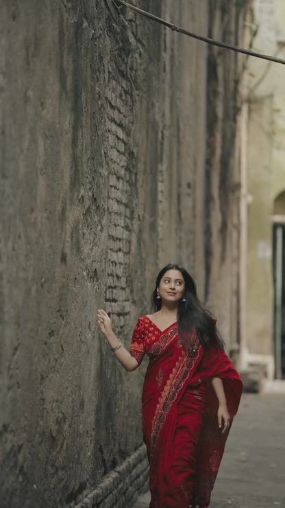 New single color edition ajrakh hand work saree